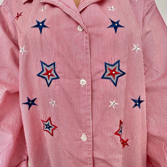 Quizz Woman Plus Size 24 Cotton Button Down Shirt Tunic Stars Stripes Patriotic - Picture 2 of 9
